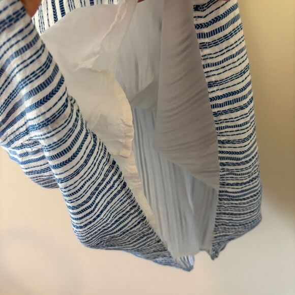 THML Blue White Vertical Striped 100% Cotton Dress Pockets Red Tassels women's S - Picture 7 of 12